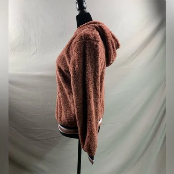 Striped Zip Up Hooded Teddy Jacket - Picture 4 of 5